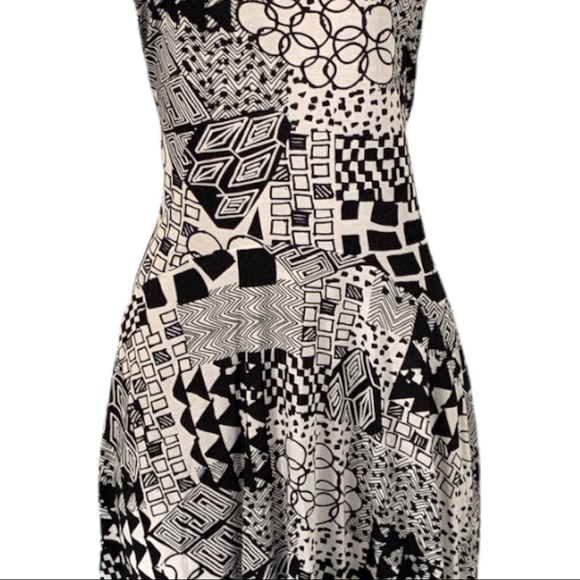 NWT Orientique Australian Drop Waist Geometric Black White Midi Dress PLUS 2X - Picture 4 of 9